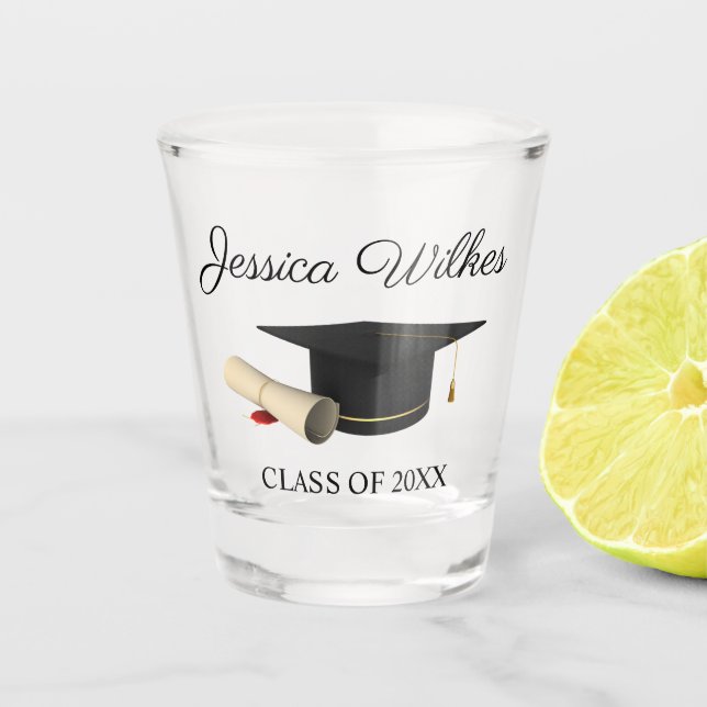 Custom Name Graduation Cap & Diploma Class of Shot Glass (Front)