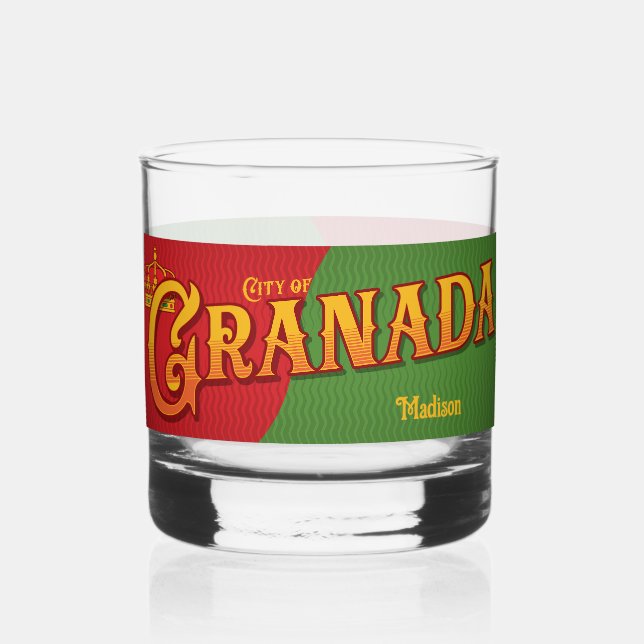 Custom Name Granada Spain Whiskey Glass (Front)