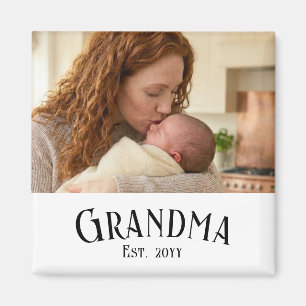 Custom Name Grandma Est Year Photo Gift Magnet