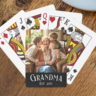 Custom Name Grandma Established Year Photo Playing Cards