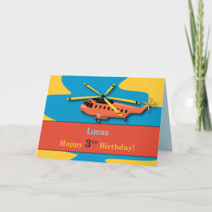 Custom Name Grandson, 3rd Birthday with Helicopter Card