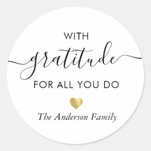 Custom Name Gratitude Modern Script Thank you Gold Classic Round Sticker