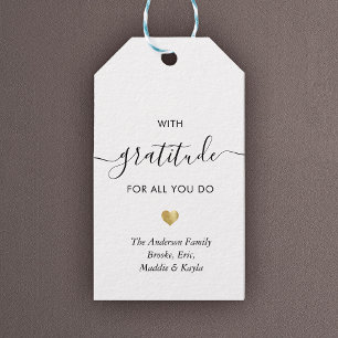 Custom Name Gratitude Modern Script Thank you Gold Gift Tags