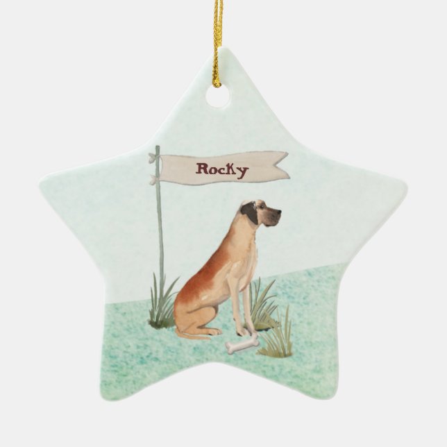 Custom Name Great Dane Pet Dog Ceramic Ornament (Front)