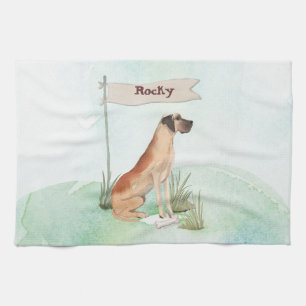 Custom Name Great Dane Pet Dog Tea Towel