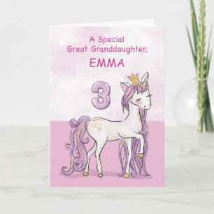 Custom Name Great Granddaughter 3rd Birthday Pink Card