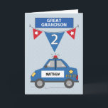 Custom Name Great Grandson 2nd Birthday Police Card<br><div class="desc">For your great grandson's 2nd birthday is this fun police car card. The customisation option on this card makes this very special. This enables you to personalise on the side door of the police card the name of the celebrant.</div>