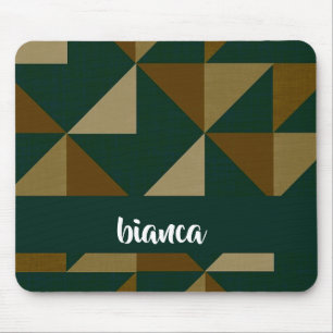 Custom name green and brown shapes mouse pad