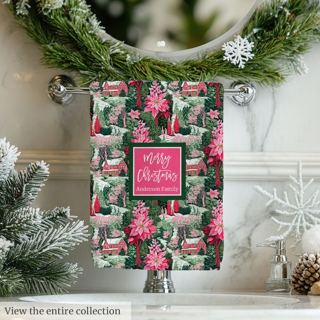 Custom name green and pink Christmas preppy towel (Custom name green and pink Christmas preppy towel)