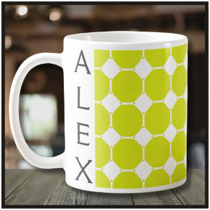 Custom Name Green and White Geometric Pattern Coffee Mug