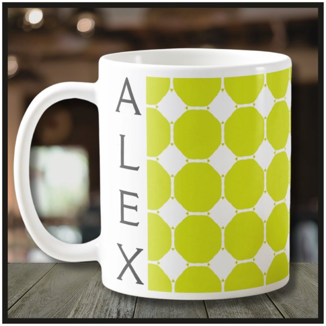 Custom Name Green and White Geometric Pattern Coffee Mug (Creator Uploaded)