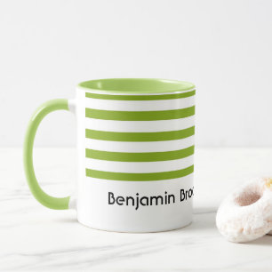 Custom name green and white stripes mug