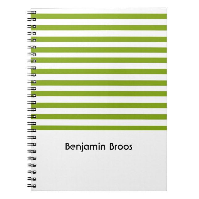 Custom name green and white stripes notebook (Front)