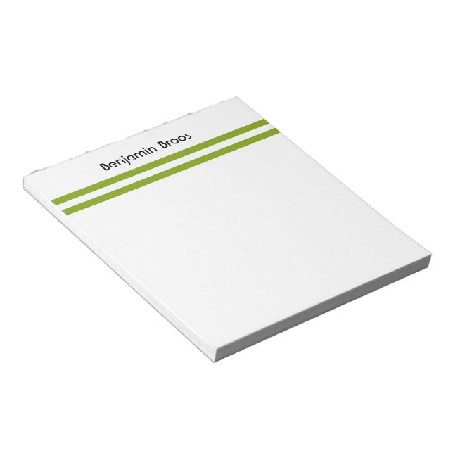 Custom name green and white stripes notepad (Angled)