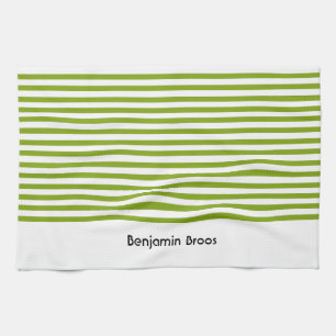 Custom name green and white stripes tea towel