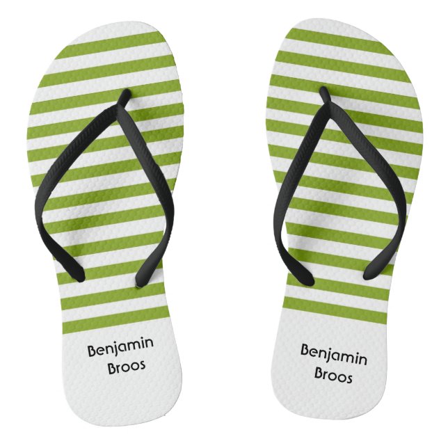 Custom name green and white stripes thongs (Footbed)