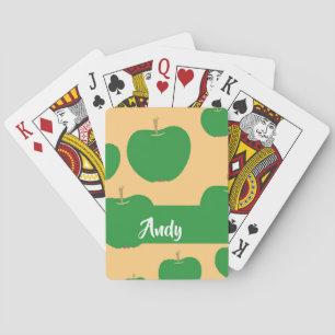 Custom name green apple on orange playing cards