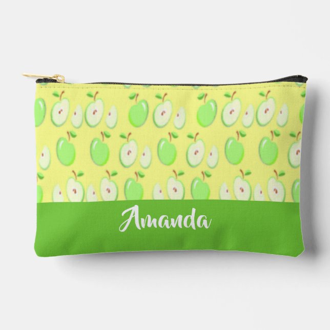 Custom name green apples yellow accessory pouch (Front)