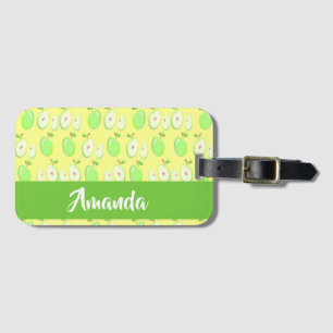 Custom name green apples yellow luggage tag