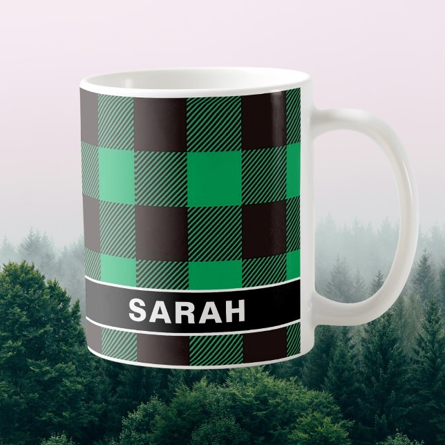 Custom Name Green & Black Buffalo Plaid Coffee Mug (Custom Name Green & Black Buffalo Plaid Coffee Mug
)