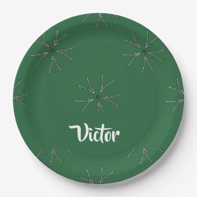 Custom name green bloom paper plate (Front)