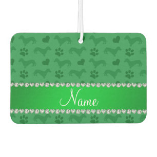 Custom name green dachshunds hearts paws car air freshener