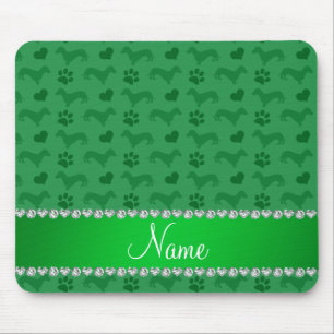 Custom name green dachshunds hearts paws mouse pad
