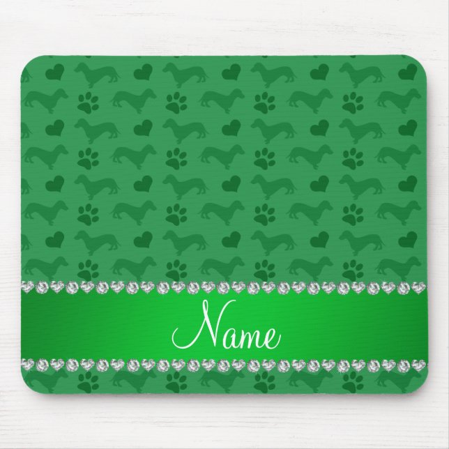 Custom name green dachshunds hearts paws mouse pad (Front)