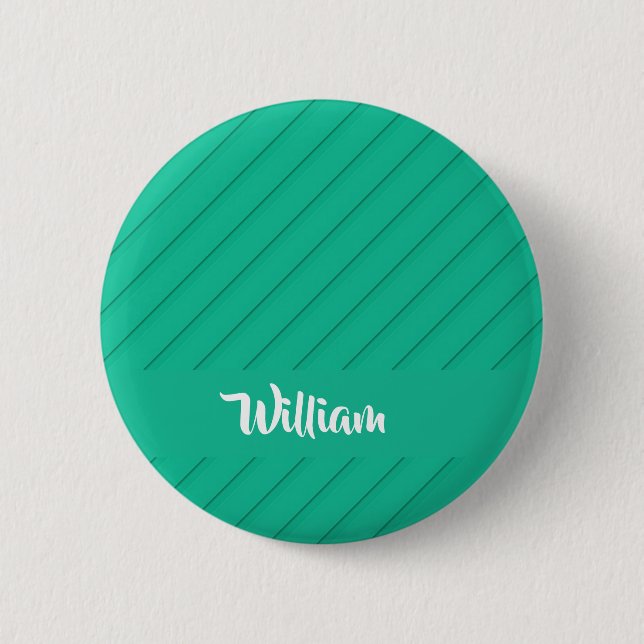 Custom name green diagonal plastic textured 6 cm round badge (Front)