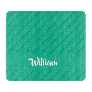 Custom name green diagonal plastic textured cutting board