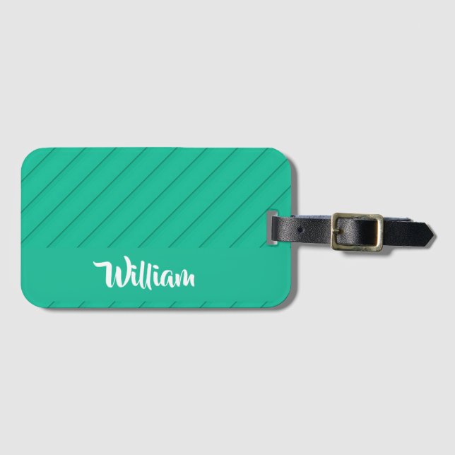 Custom name green diagonal plastic textured luggage tag (Front Horizontal)