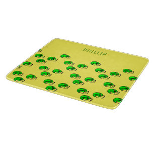Custom name green football helmet yellow cutting board