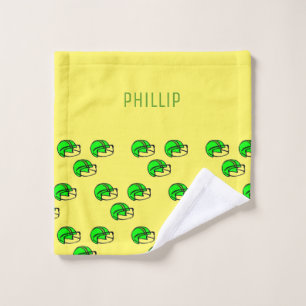 Custom name green football helmet yellow wash cloth