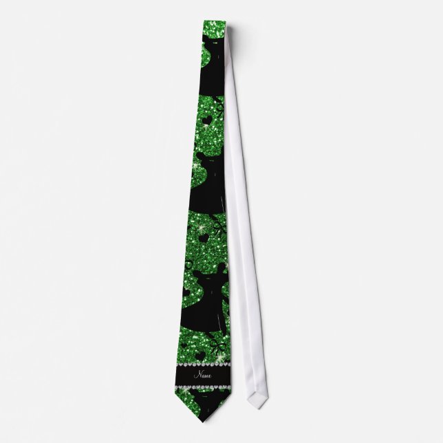 Custom name green glitter ballroom dancing tie (Front)