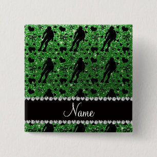 Custom name green glitter roller derby 15 cm square badge