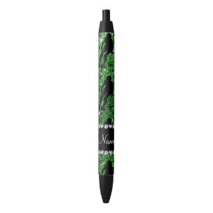 Custom name green glitter roller derby black ink pen