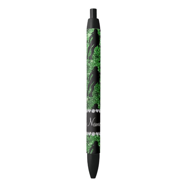 Custom name green glitter roller derby black ink pen (Front Vertical)