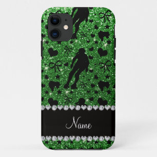 Custom name green glitter roller derby iPhone 11 case