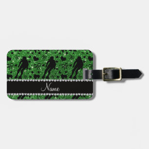 Custom name green glitter roller derby luggage tag