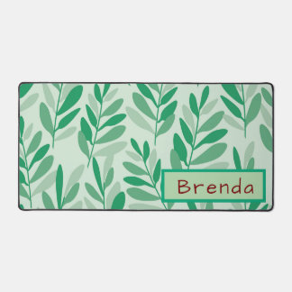 Custom Name Green Leaf Desk Mat