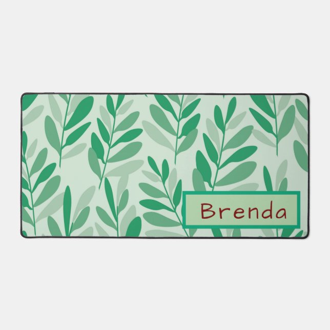 Custom Name Green Leaf Desk Mat (Front)