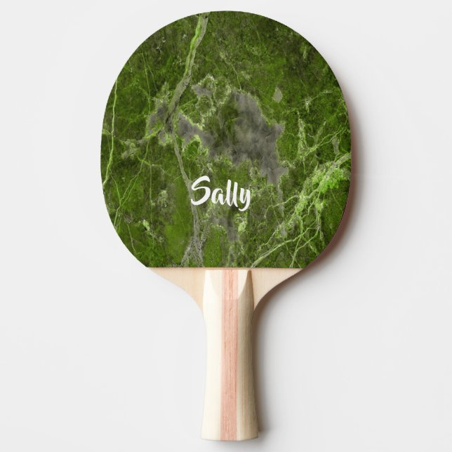 Custom name green marble tile ping pong paddle (Front)