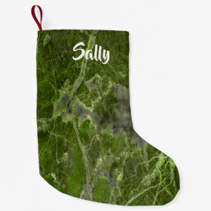 Custom name green marble tile small christmas stocking