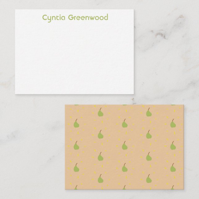 Custom name green pear pattern brown card (Front/Back)