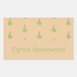 Custom name green pear pattern brown rectangular sticker