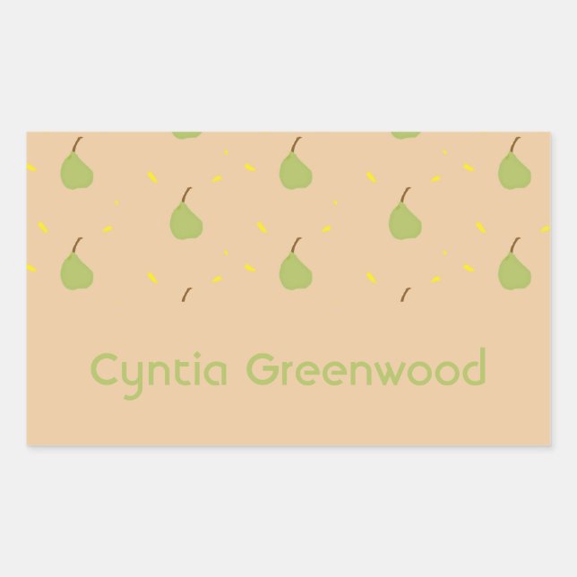 Custom name green pear pattern brown rectangular sticker (Front)