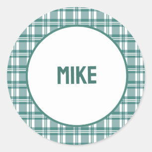 Custom Name Green Plaid Classic Round Sticker