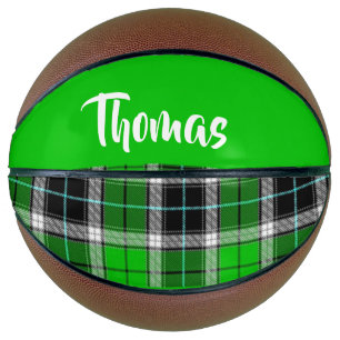 Custom name green plaid pattern basketball