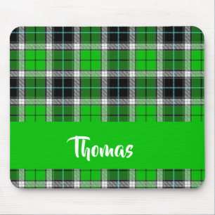 Custom name green plaid pattern mouse pad