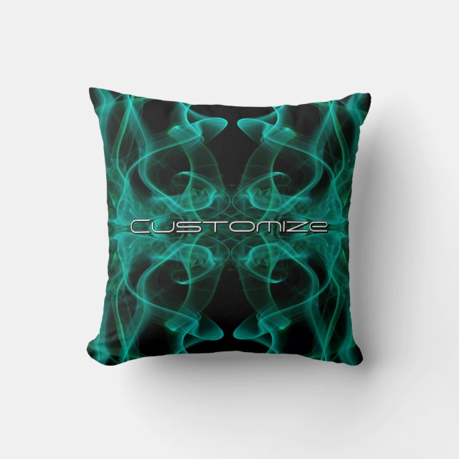 Custom Name Green Smoke Symmetrical Black Cushion (Front)